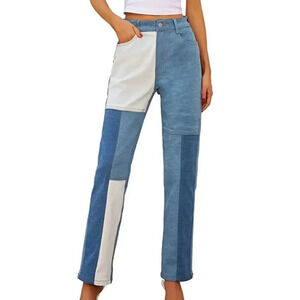 Liumilac patchwork high rise straight leg denim jeans, size S